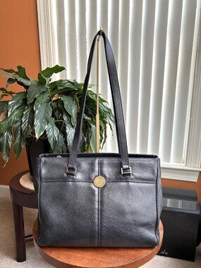 GIANNI VERSACE Medusa Leather Tote Bag, Black
